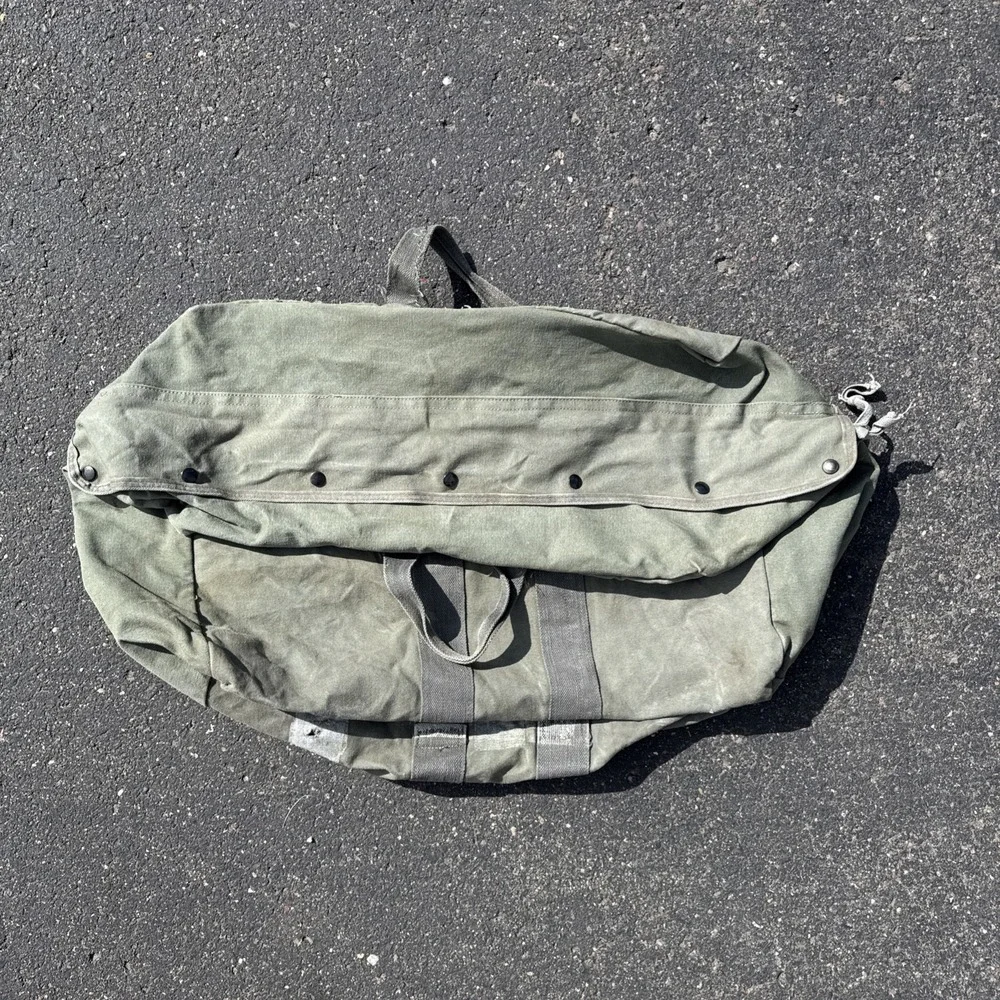 Vintage US Military Flyers Kit Bag B-4 Sage Green Canvas Duffle 1980s Distressed
